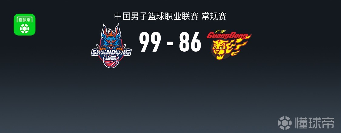 山东99-86轻取广东，珀塞尔24分，高诗岩15+6，奎因38+11