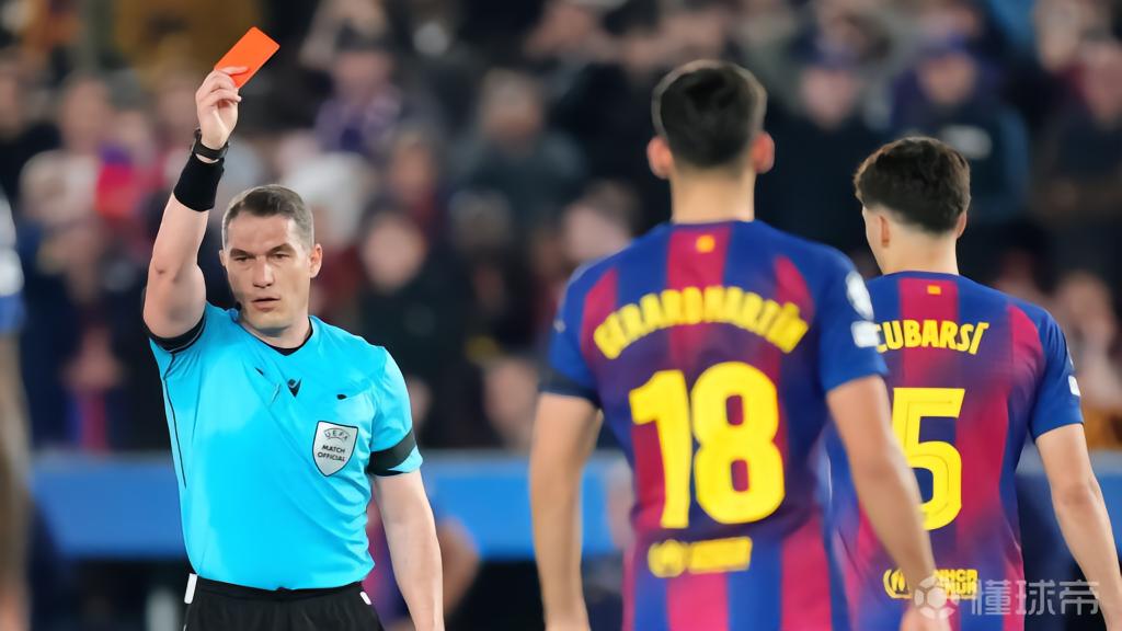 巴萨西甲对阵马竞红牌被改判黄牌，不久后欧冠黄牌被改判红牌