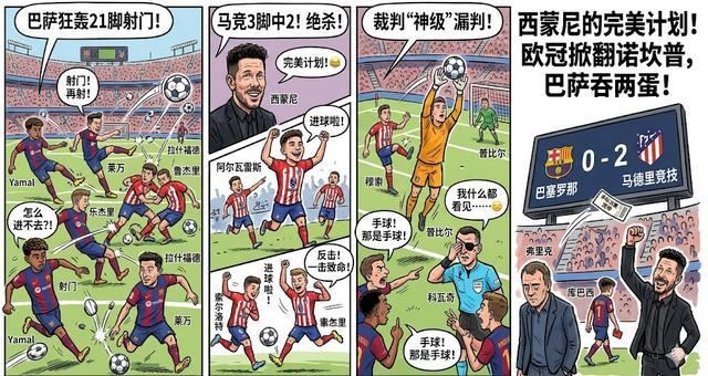 狂轰21脚吞两蛋！巴萨遭马竞掀翻，裁判神级误判引众怒