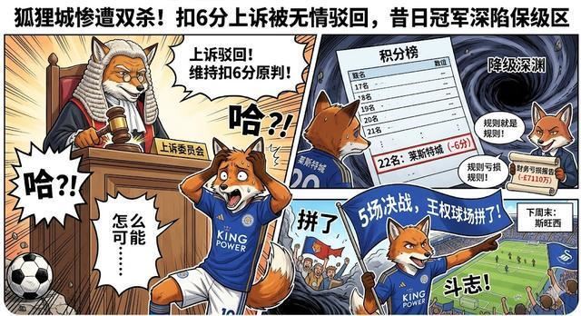 莱斯特城惨遭双杀！扣6分上诉被无情驳回，昔日冠军深陷保级区